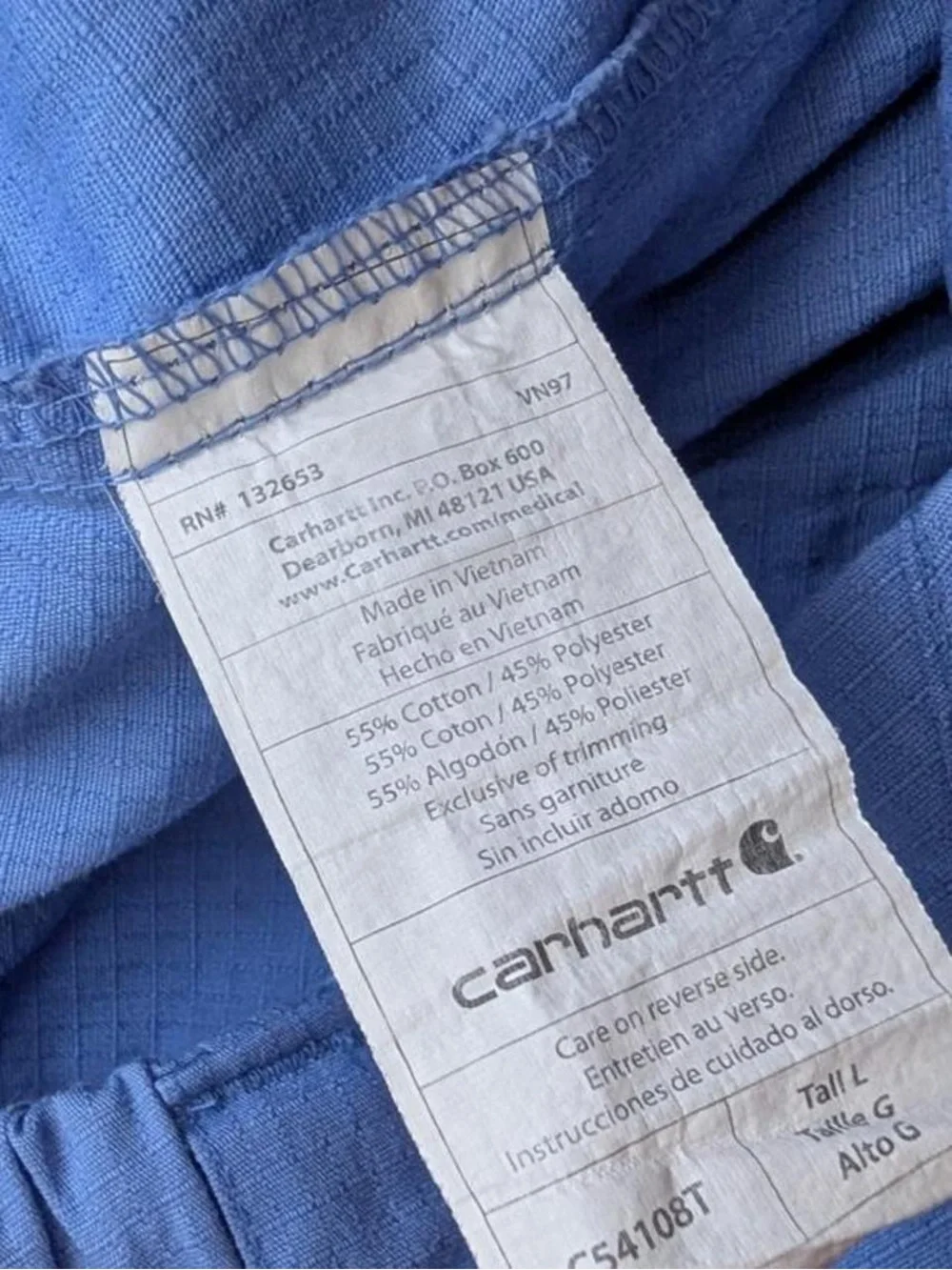 Carhartt Light Blue Ripstop Cargo Scrub Pants Large